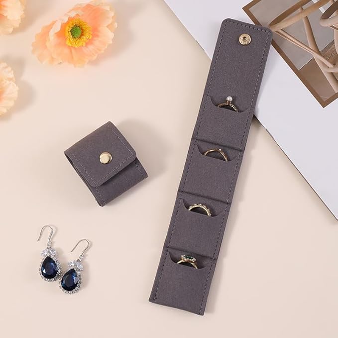 2Pcs Travel Jewelry Case, Mini Jewelry Travel Case Mini Travel Jewelry Portable Foldable, Travel Jewelry Roll Bag with Buckle For Earrings, Rings, Necklaces. (Grey)