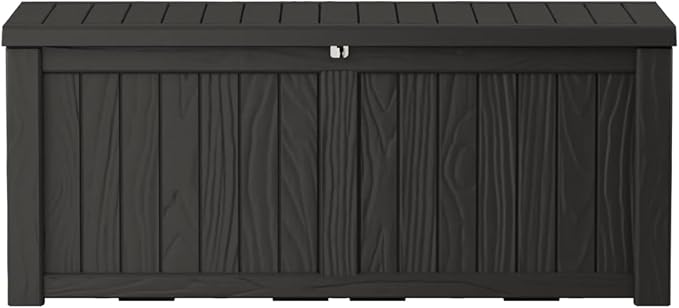 Outdoor Storage Box Waterproof, 150 Gallon Lockable Resin Deck Box Large, Patio Storage Bin for Pool Accessories Cushion Furniture, Garden Tools, UV-Resistant Outside Delivery Black