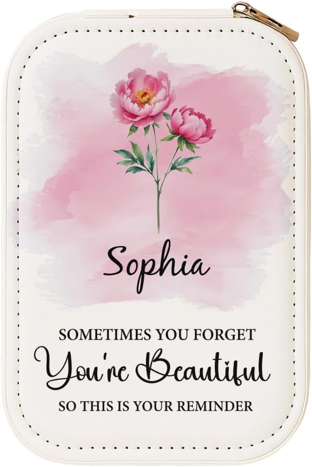 Sometimes You Forget You're Beautiful, Flower Reminder, Jewelry Box With LED Mirror, Gift For Daughter And Wife, Inspirational Gifts for Women, Personalized Birth Month Flower Travel Jewelry Organizer