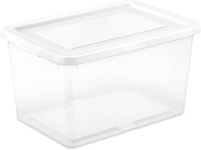 Sterilite 24 Pack Storage Boxes, Clear Plastic Stackable Containers, Lightweight Home Organizers with Snap Lids, 20 Quart, White