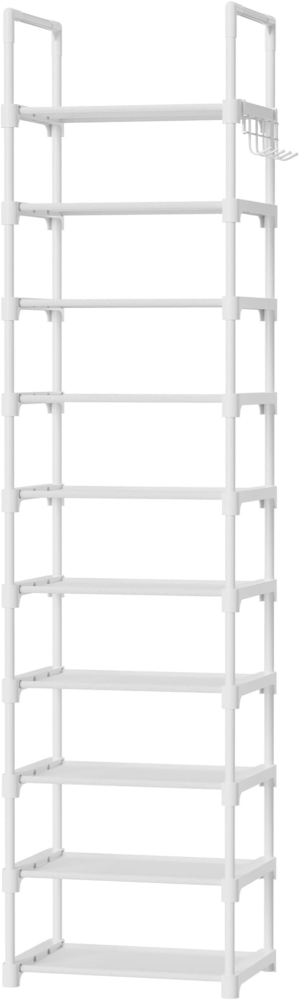 Kitsure Shoe Rack - 10-Tier Shoe Organizer with Detachable Fabric Shelves & Metal Frame, Tall Shoe Rack for Closet, Entrance, Living Room, 16.9" Wide - 10 Tier, White