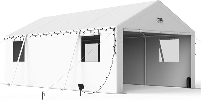 Carports Canopy 13x20 Heavy Duty, Portable Car Port Garage with Roll Up Drive Through Doors, White
