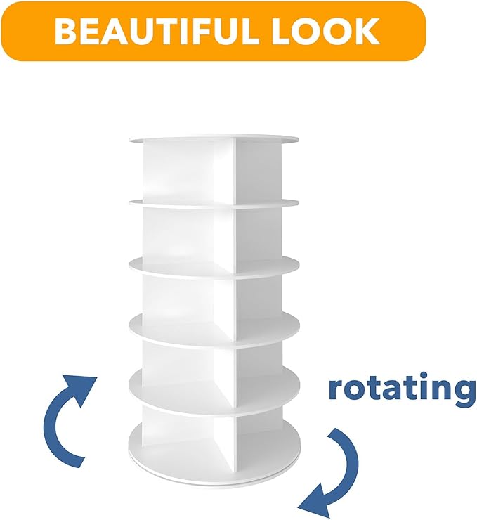 SpaceAid 5 Tier Rotating Shoe Rack Tower, Spinning Shoe Display Lazy Susan, Revolving 360 Shoe Rack Storage Round Carousel, Vertical Handbag Rotate Shoes Closet Organization (5-Tier White)