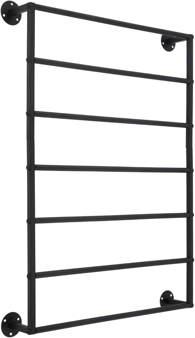 Wall Mounted Scarf Rack, 7-Tier Scarf and Tie Display Rack, Black Hijab Hanger, Metal Wrapping Paper Storage Organizer for Accessory Stores, Bedrooms, Bathrooms