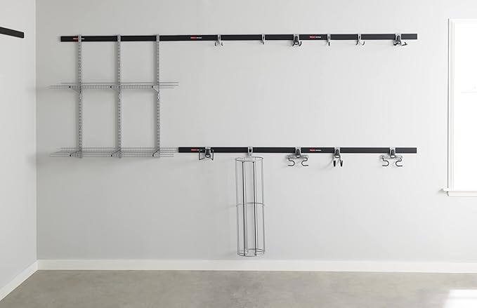 Rubbermaid FastTrack Garage Storage Bike Storage Kit, 3 Piece, All in One Rail Hook Kit Organizer, Heavy Duty Organization for Home/Garage/Wall/Shed