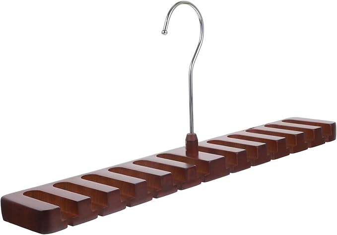 Multi-Slot Solid Wood Scarf Organizer and Tie Hanger, Multi-Function Closet Supply Rack in Redwood Finish, Household Accessory Organizer for Scarves, Ties, and Belts Storage