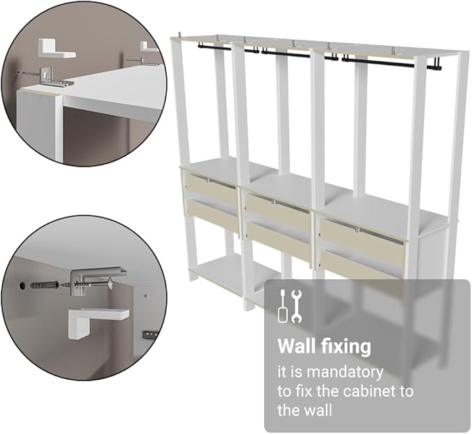 Madesa Garage Storage Rack with 6 Drawers and Hanging Spaces 82" L Multiuse Modular Organization Cabinet for Tools (WHITE)