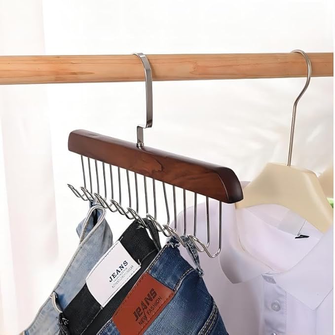 Belt Hanger for Closet,2 Pack Belt Hanger w/16 Hooks, Space Saving Hanger, Sturdy and Durable Scarf Organizer and Storage for Tops, Bras, Camisoles, Scarfs or Tie (Brown)