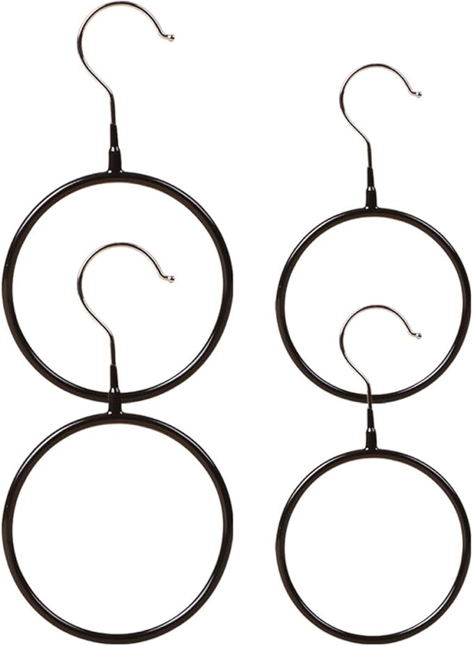 4pcs Black Plastic Coated Metal Round Scarf Hanger Rings, Multi-Functional Tie Rack Organizer for Closet, Scarf Storage and Belt Holder, Small Large Size Clothes Accessory