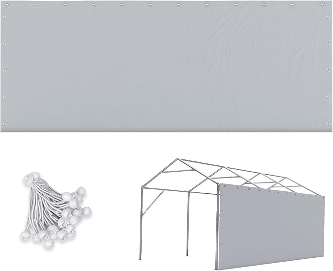 ADVANCE OUTDOOR Replacement Sidewall Tarp for 10/12x20 ft Carport Canopy, Heavy-Duty Waterproof & UV Protected, Easy Installation with Ball Bungees, Sliver Gray, One Sidewall Only