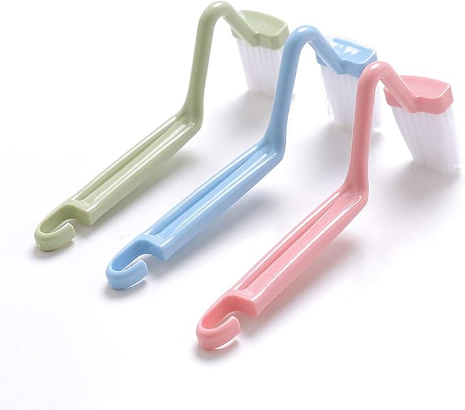 Mziart 8" V Type Plastic Curved Toilet Brush Cleaning Toilet Corner Rim (Blue, Green, Red, Pack of 2)