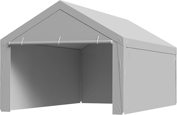 VEVOR Carport Replacement Canopy Cover, 12 x 20 ft Potable Garage Tent Top Tarp with Sidewalls, UV-Resistant & Waterproof, Heavy Duty Car Shelter Tarp with Ball Buggees, Grey, Frame Not Included