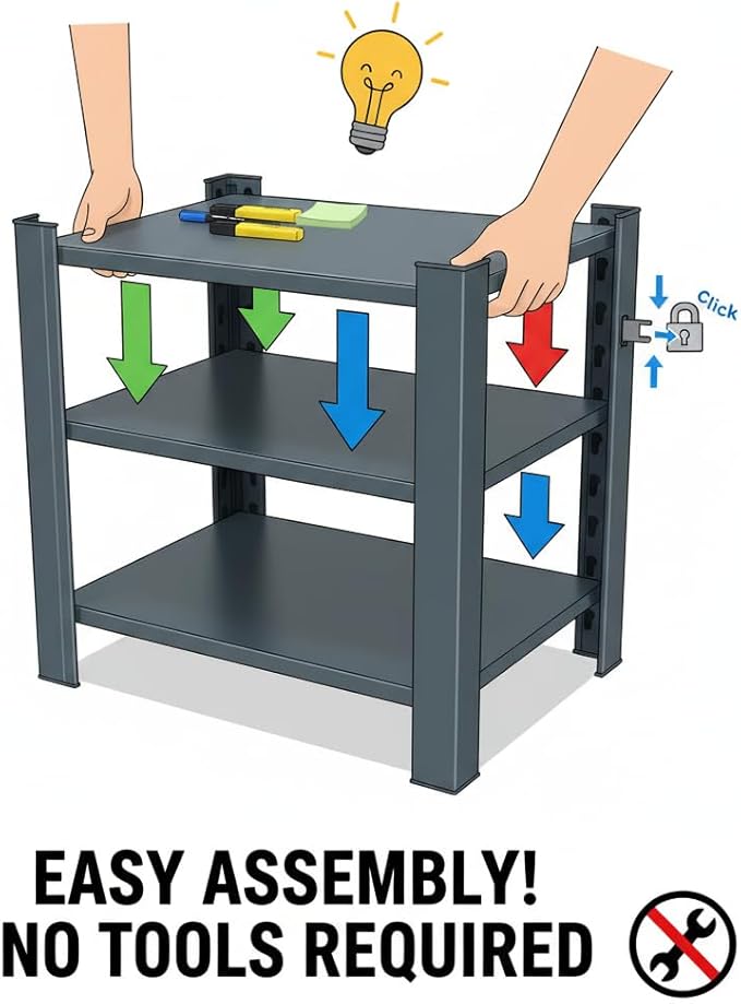 Industrial Storage Rack Heavy-Duty Steel Shelving Unit Multi-Purpose Garage Organization System Black 16" H x 15.8" W x 11.8" D 2-Tier