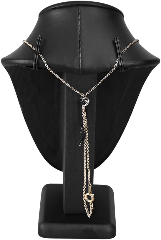 MOOCA 2 Pcs Deluxe Faux Leather Small Necklace Chain Jewelry Display Holder, Jewelry Stand, Necklaces Display Mannequin Bust Stand, 6.25”H, Black Faux Leather
