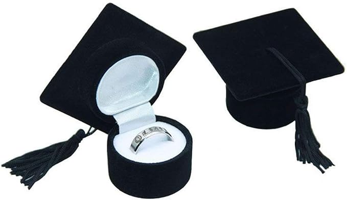 Amosfun Graduation Cap Shaped Ring Box Creative Jewelry Storage Box Ring Organizer Case Graduation for Celebration Party Supplies (Black)