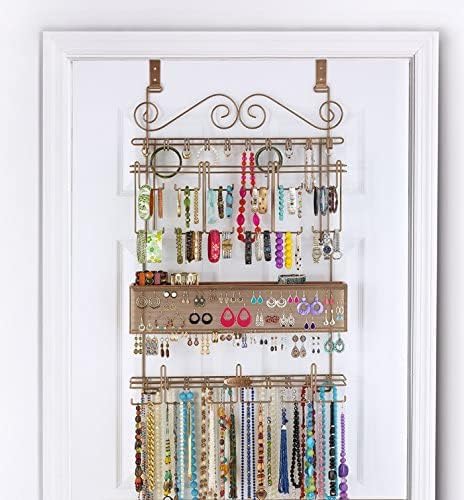 Longstem Hanging Jewelry Organizer #7100 in Bronze Over the Door/Wall Holds Over 300 Pieces All in One Jewelry Storage for Earrings Necklace Bracelet and Watches