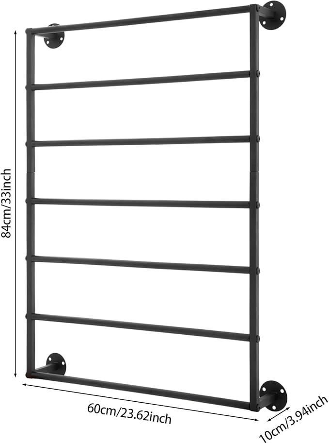 Wall Mounted Scarf Rack, 7-Tier Scarf and Tie Display Rack, Black Hijab Hanger, Metal Wrapping Paper Storage Organizer for Accessory Stores, Bedrooms, Bathrooms