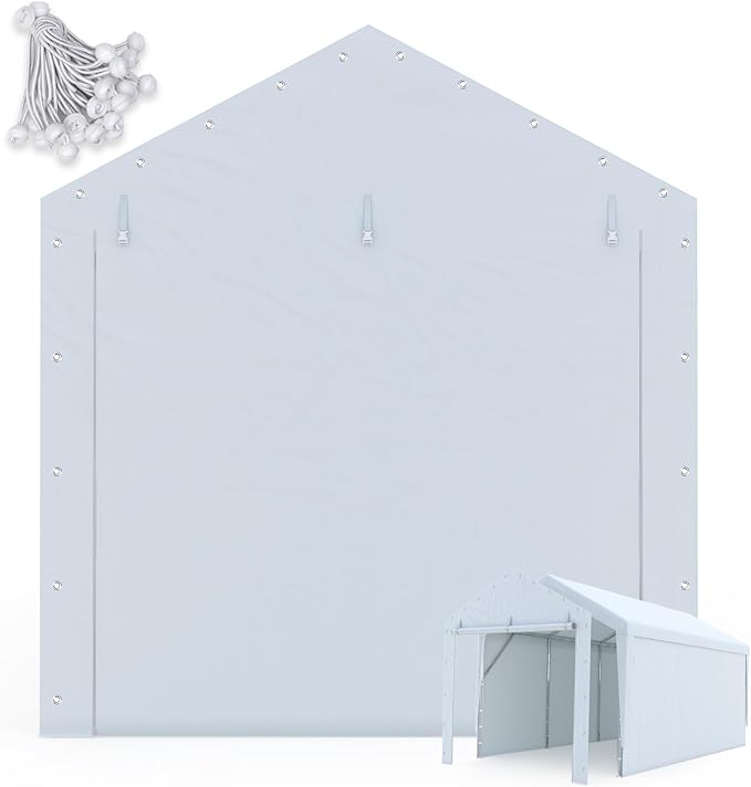 ADVANCE OUTDOOR 10x20 ft Carport Replacement Door with Zippers Tarp, Heavy-Duty Waterproof & UV Protected, Easy Installation with Ball Bungees, White, One Door Only