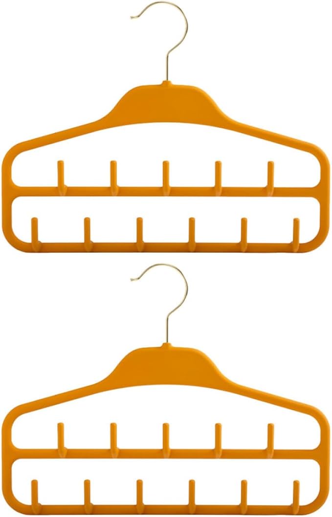 Veemoon 2pcs Multi-Functional Belt and Scarf Hanger with 11 Hooks, Large Capacity Accessory Organizer for Closet, Orange Sturdy Plastic, Suitable for Home Storage and Tie Holder