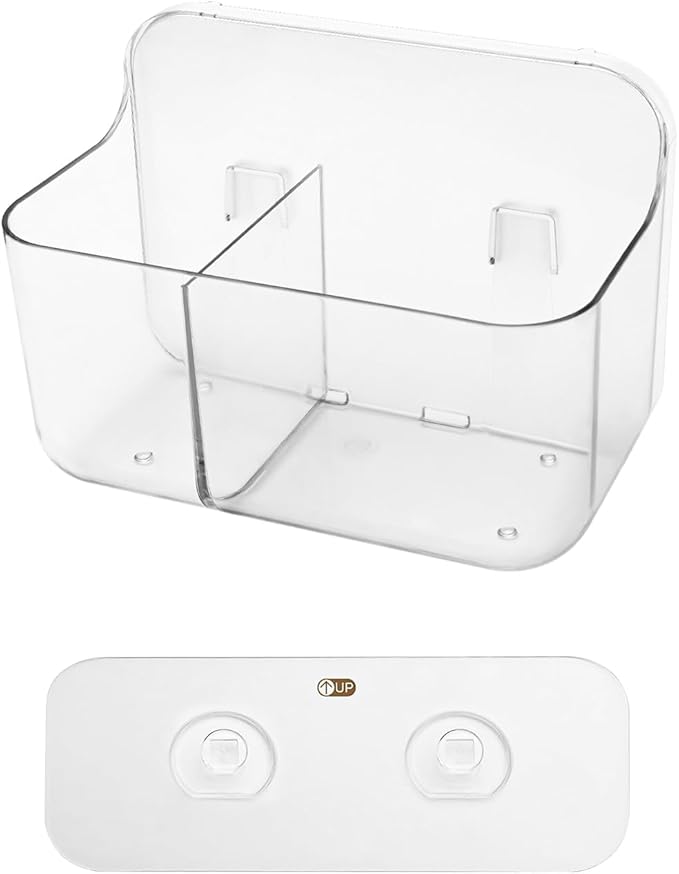 Diesisa Acrylic Wall Mount Organizer, Self Adhesive Organizer for Wall, Cabinet Door Organizer, No Drilling Hang Walls, with 2 Compartments, for Bathroom, Pantry, Kitchen, Utility Room