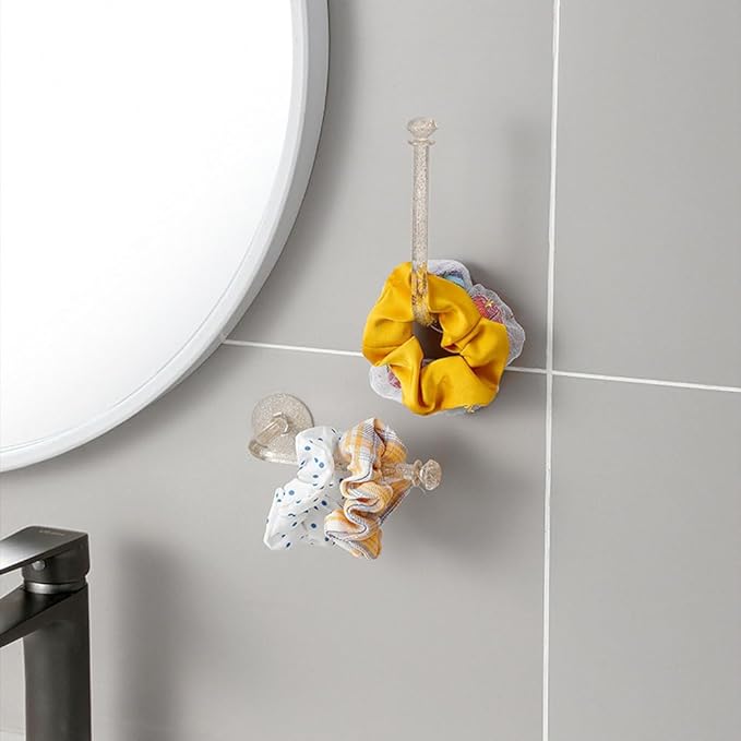 4PCS Adhesive Scrunches Stand Holder Clear Glitter Wall Mounted Hooks Bracelet Necklace Jewelry Display Stand Hair Ties Holder Headband Holder Rack DIY Hair Accessories Organizer