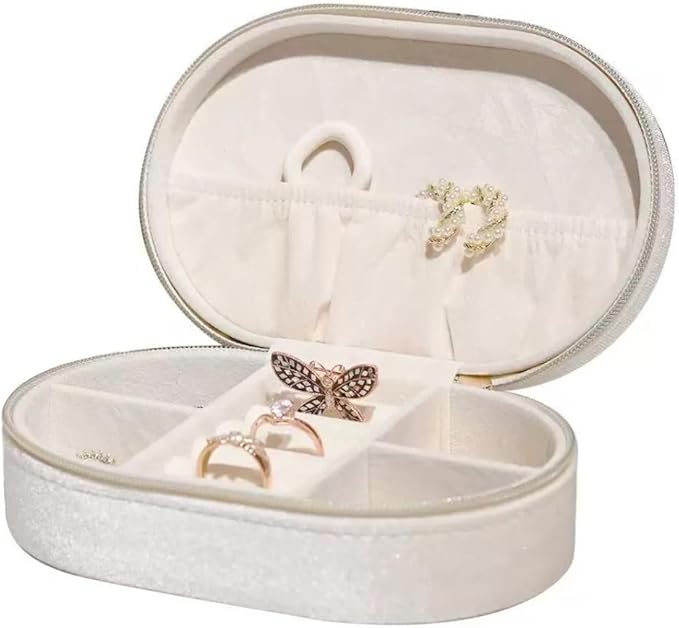 Jinglong Ins-style Velvet Jewelry Box, Portable Travel Jewelry Organizer, Retro Green/Cream White Exquisite Accessory Storage Box (Green)