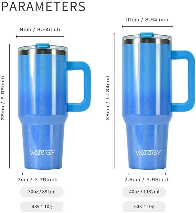 30 oz Shiny Tumbler with Handle,Tumbler with Lid and Straw,Double Wall Insulated Cup Stainless Steel Travel Mug(Cold for 34 Hours),Water Bottle for Iced Tea,Coffee,Cold Beverages(Blue)