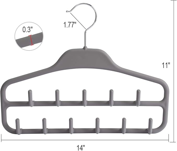 ELONG HOME Belt Hanger Rack Holder for Closet, Sturdy Belt Organizer with 360 Degree Swivel, 11 Large Sturdy Belt Hooks, Non Slip Rubberized Belt Storage, Grey