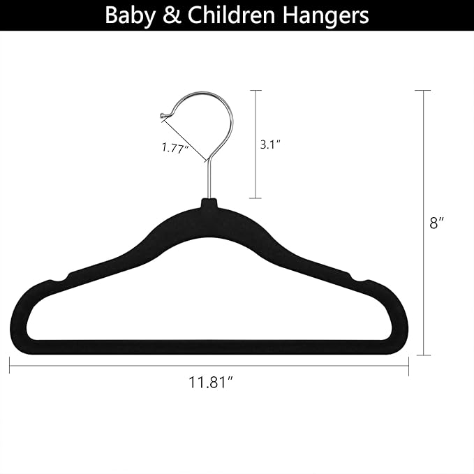 GoodtoU Infant Clothes Hangers Black Velvet, Toddler Hangers 50 Pack Non Slip for Baby Clothes