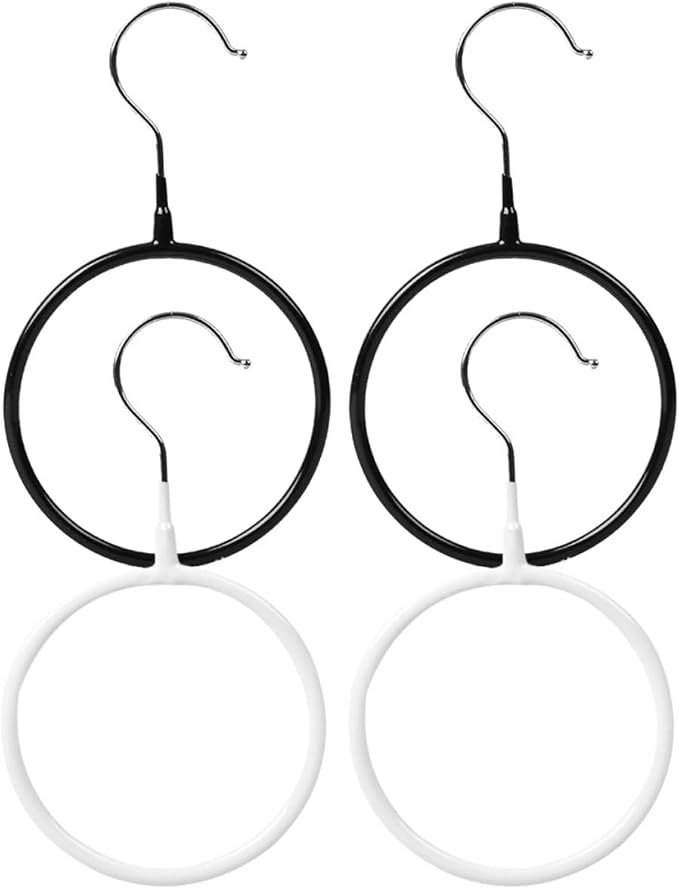 4pcs Round Scarf Organizer Rings Tie Holder Hangers Metal Closet Storage Rack for Scarves Belts Towels, Black and White Small Size, Household Accessory Organizer for Wardrobe
