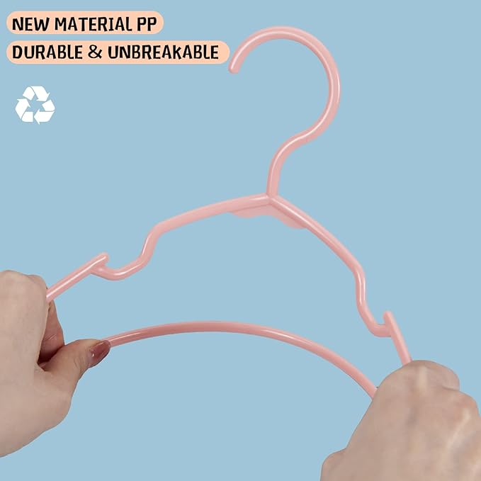 60 Pack Pink Kids Hangers 11.6 Inch - Baby Clothes Hangers for Toddler & Child, Durable Plastic Children's Hangers for Closet, Pants, Coats, Skirts (Non-Slip, Space-Saving)