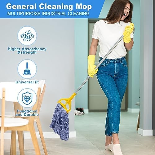 6 Pack Heavy Mop Replace Head，mop Head Replacement,Commercial mop Heads,Reusable Mop Head Refills-Replacement Mop Heads SuitableWet Industrial Blue Cotton Looped End String Head Refill (Blue)