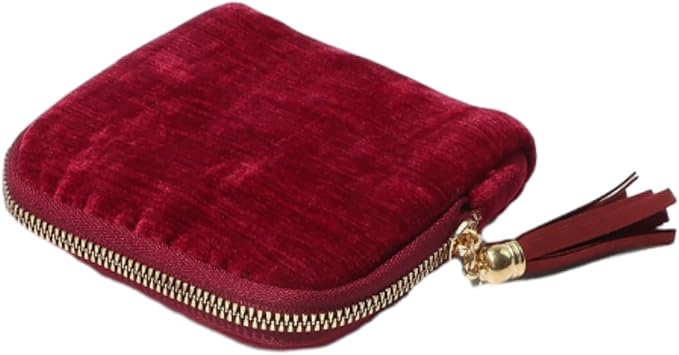 Jewelry Zippered Pocket Case Travel Jewelry Bag Portable Organizer, Dustproof Storage Bag with Tassels and Zipper (Maroon)