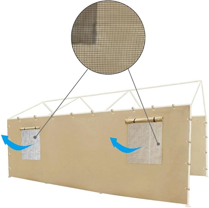 Rutile 10x20 Carport Replacement Sidewall, 180G PE Waterproof & UV Protected Sidewall Cover (Beige, Sidewall Panel with Mesh Windows)