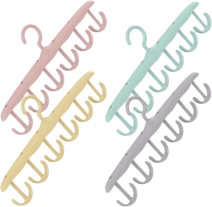 BESPORTBLE 4pcs Rotatable Multi-Hook Belt and Scarf Hangers for Closet, Heavy-Duty Plastic Accessory Organizer with 12 Hooks, Space-Saving Tie and Hat Storage Rack for Home