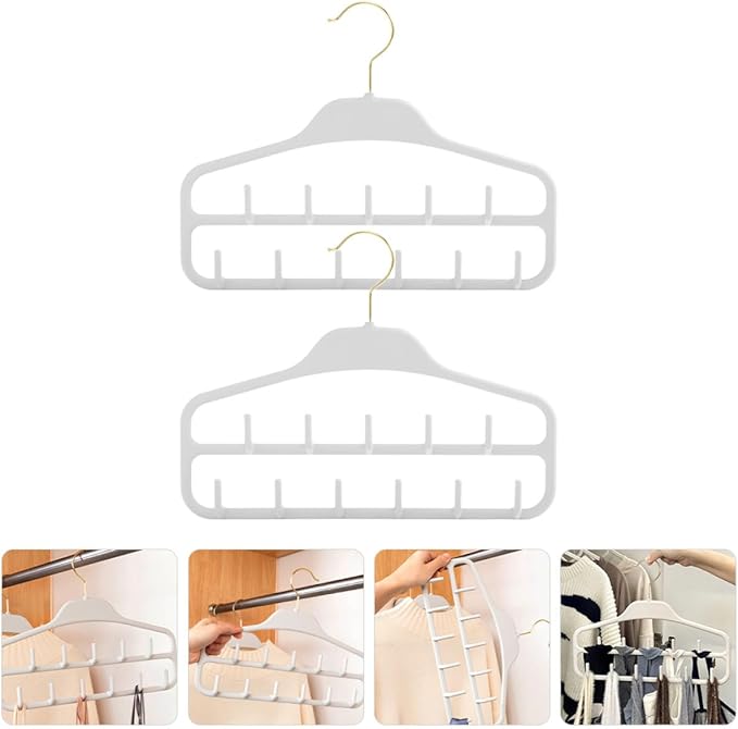 2pcs Belt and Tie Hanger Organizer 11 Hooks, Double-Layer Large Capacity Scarf and Belt Holder for Closet Storage, Light Gray Accessory Organizer for Home