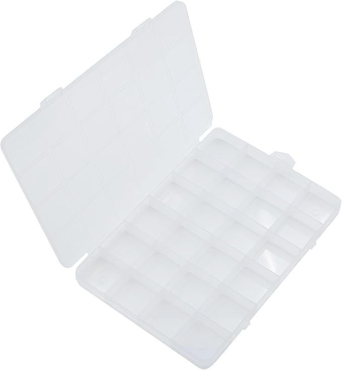 YIKANGHENG 24 Grids 7.5 Inch x 5.2 Inch Fixed Clear Plastic Jewelry Organizer Storage Box Jewelry Earring Tool Containers (1)