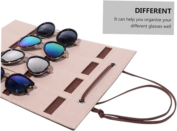 Felt Sunglasses Organizer Wall Hanging Bag Multi-compartment Storage for Eyewear Jewelry Accessories Space-saving Design Material Camel Color