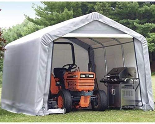 ShelterLogic Shed-in-a-Box All Season Steel Metal Peak Roof Outdoor Storage Shed with Waterproof Cover and Heavy Duty Reusable Auger Anchors 12' x 12'