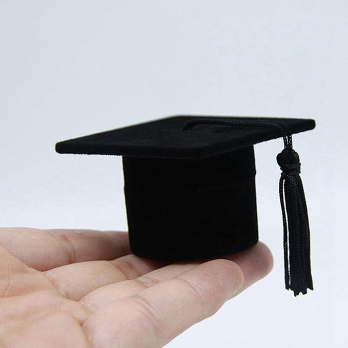 Amosfun Graduation Cap Shaped Ring Box Creative Jewelry Storage Box Ring Organizer Case Graduation for Celebration Party Supplies (Black)
