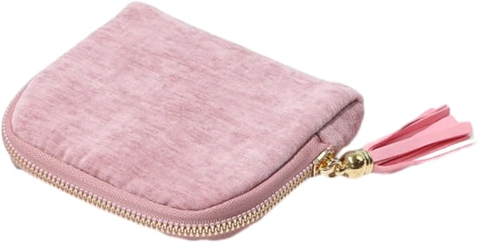 Jewelry Zippered Pocket Case Travel Jewelry Bag Portable Organizer, Dustproof Storage Bag with Tassels and Zipper (Pink)