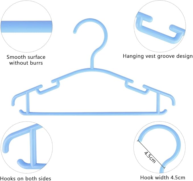 GoodtoU Plastic Childrens Hangers 60 Pack, Blue, Lightweight, Slim, Ideal for Baby Clothes, Kids Hangers, Closet Organization