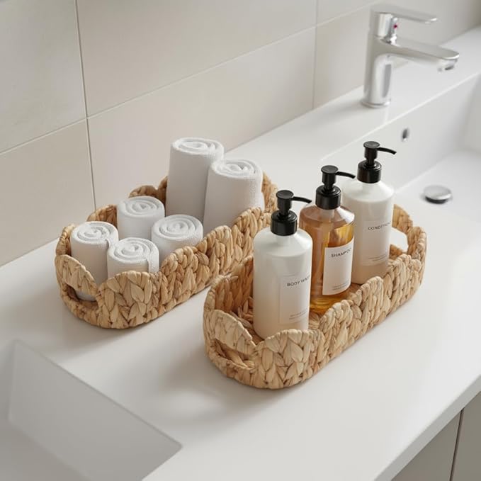 Toilet Tank Basket,Toilet Paper Storage Basket Bathroom Counter Organizer Wicker Baskets for Organizing,Holds Up to 3 Mega Rolls,Natural Water Hyacinth Boho Decor Bathroom