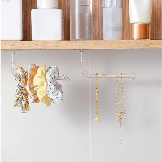 Transparent Gold Powder Adhesive Scrunchies Holder Organizer, 2 Pcs, Hair Accessories Organizer, Wall Hooks, Headband Hairband Hair Ties Holder for Women Girls