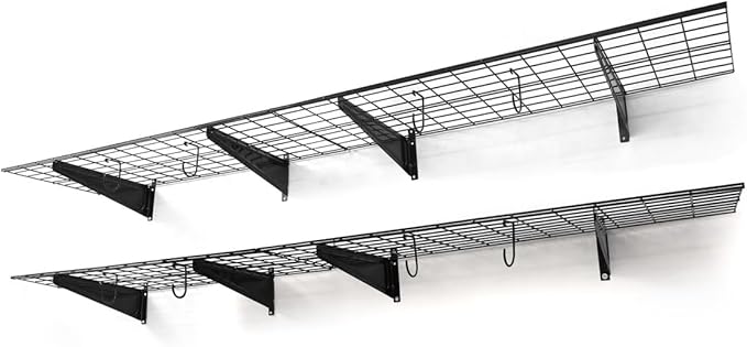 CAPHAUS Garage Shelving Wall Mounted 96x18 Inch, Heavy Duty Metal Wall Shelves with 4 Bike Hooks, 500lbs Capacity Storage Rack for Garage Organization System, Black