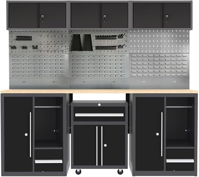 Ultimate Garage Storage System Set with Rolling Tool Cabinet, Free-Standing Design