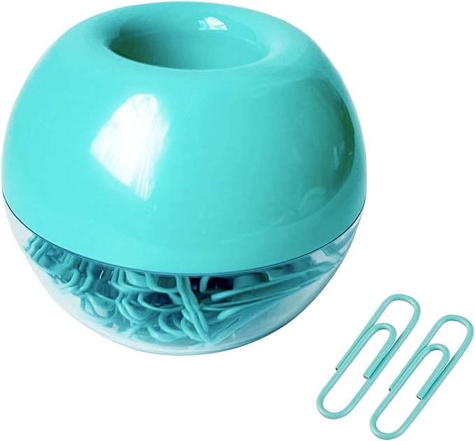 Teal Paper Clips Holder with 100pcs 1.1 inch Mint Green Paper Clips for Office Desk Organizer Accessories
