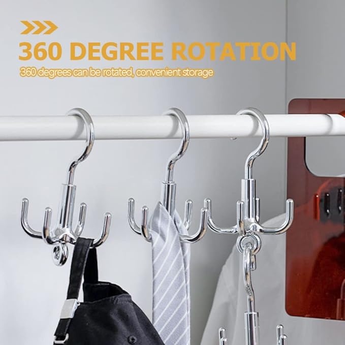Zerodeko 4-Claw Rotating Hook for Closet - Multi-Purpose Swivel Coat Hat Belt Rack Organizer for Hanging Bags Ties Scarves Space Saving Home Storage