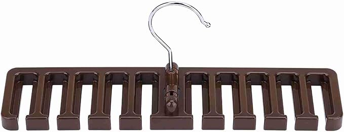 10 Slot Tie Belt Scarf Rack Organizer Sturdy Plastic Closet Wardrobe Space Saver Multifunctional Rotating Hanger for Ties Belts Scarves Accessories Black Brown Beige 30.5 x 7.3 x (Brown)