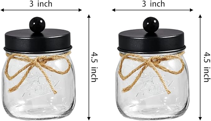 SheeChung 3 Pack Qtip Holder, Cotton Swab Holders, Apothecary Jars with Lids, Bathroom Jars, Black Bathroom Accessories for Cotton Round Pads, Balls, Floss Pick - Black